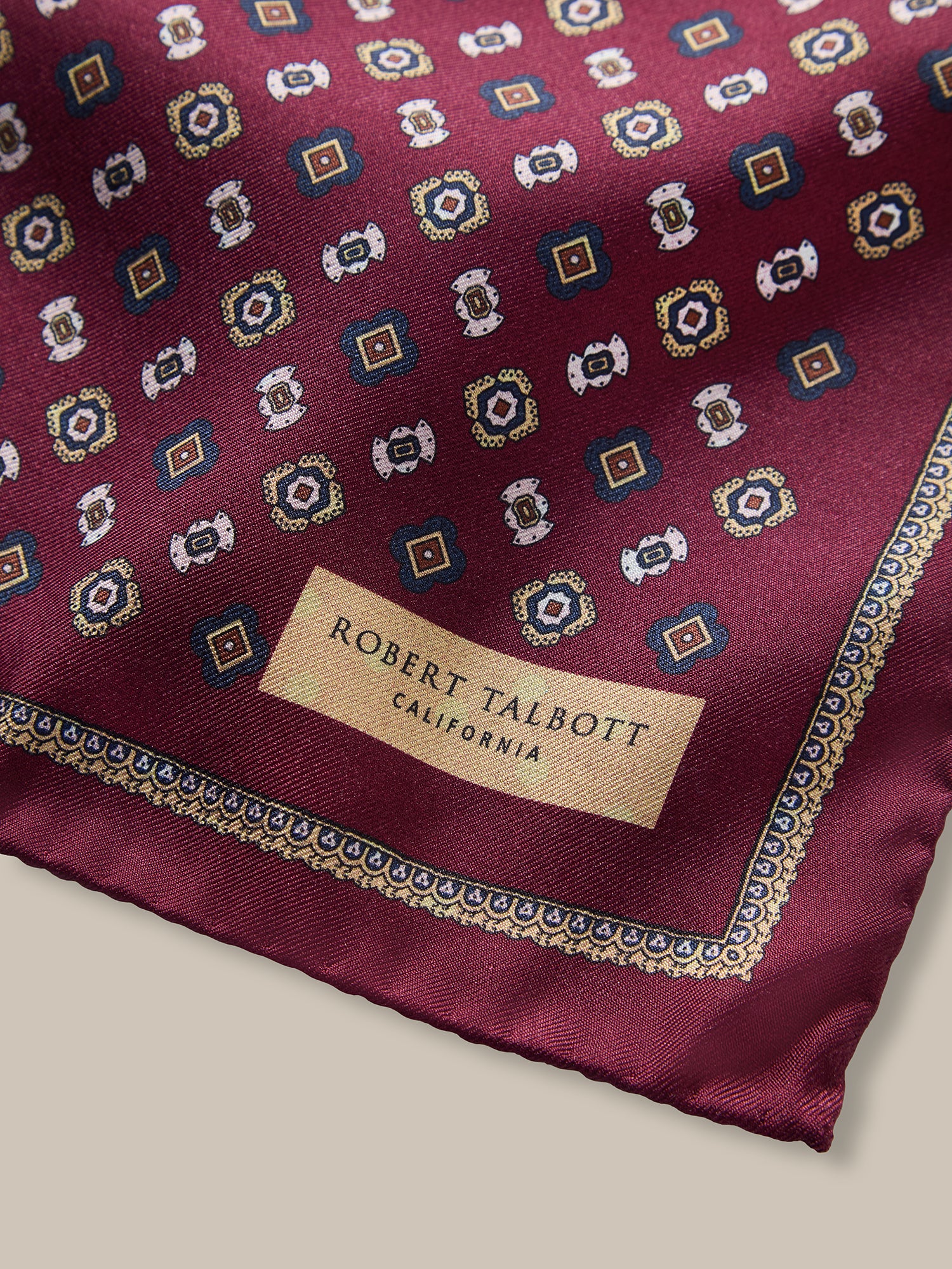 Robert Talbott Collins fazzoletto bordeaux medaglione seta