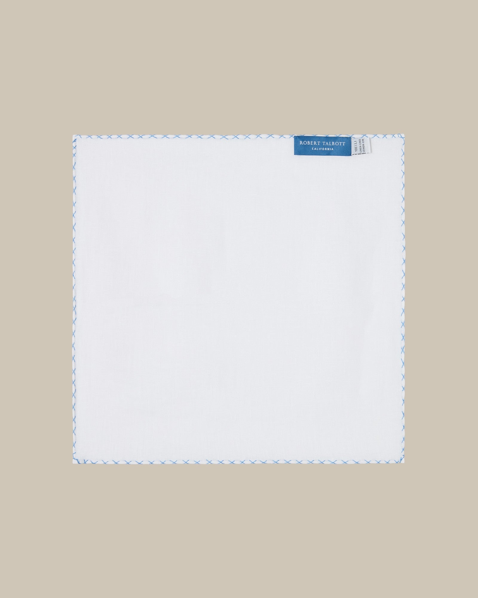 Robert Talbott Carlton pochette uomo bianco azzurro lino