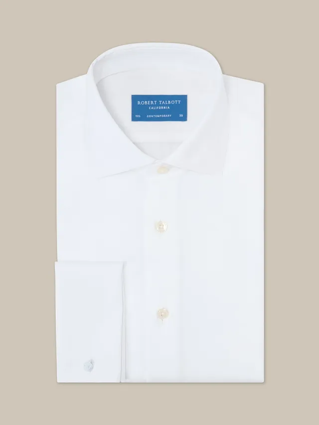 Robert Talbott Reynolds camicia smoking cotone bianca piqué