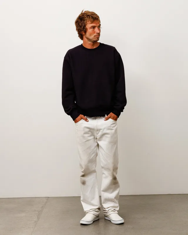 Stussy Fleece Crew Felpa Nera Cotone 530gsm