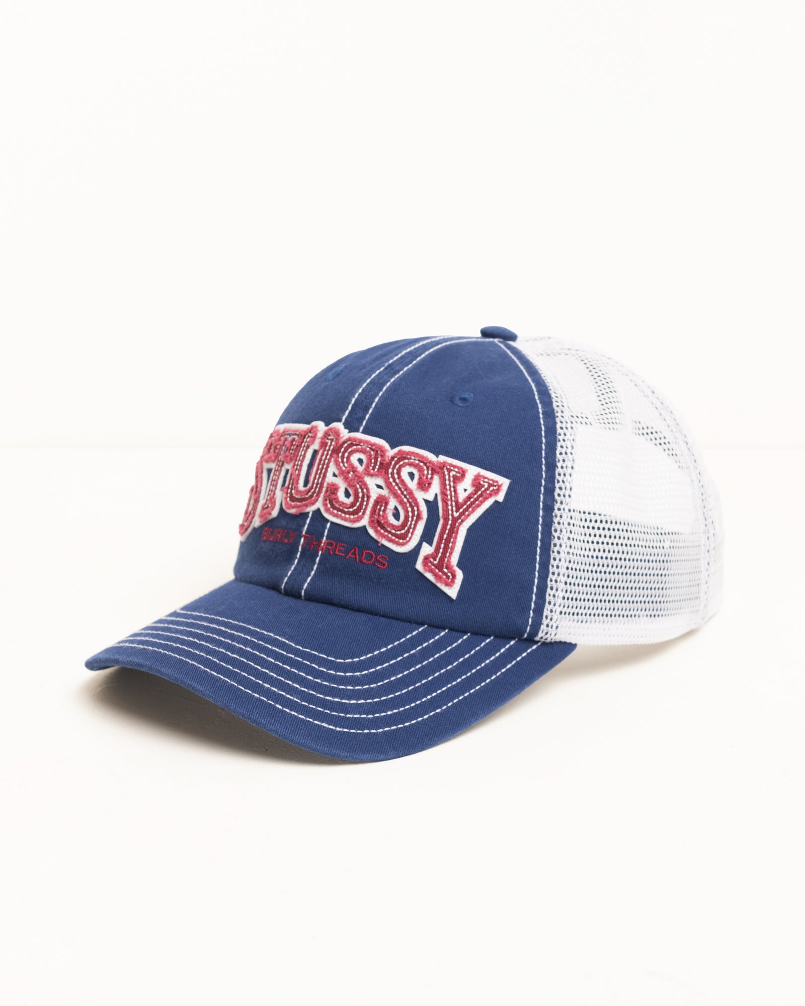 Stussy Burly Threads Trucker cappello blu cotone