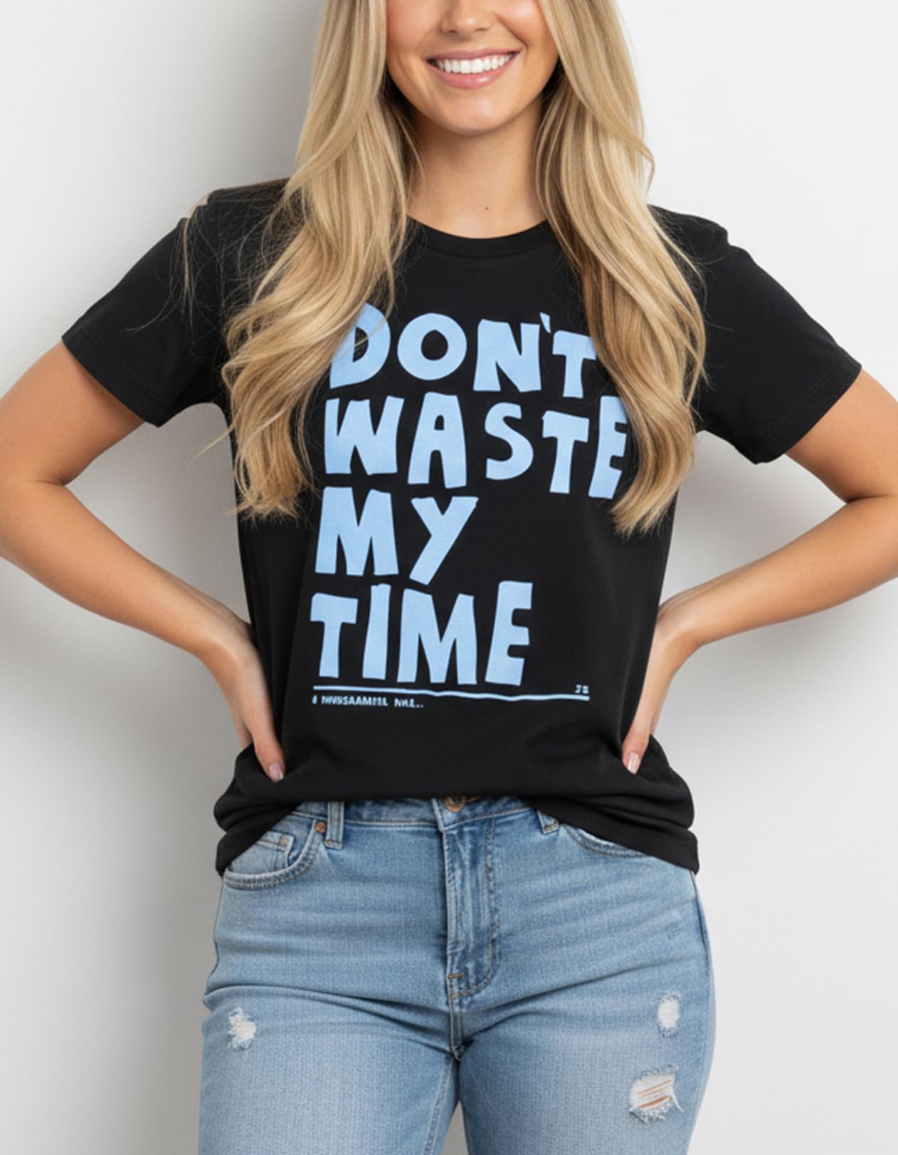 Makaya Dont Waste My Time T-Shirt Donna L Nera Cotone