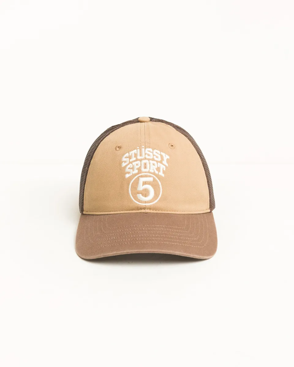 Stussy Sport 5 Trucker Berretto Khaki Cotone