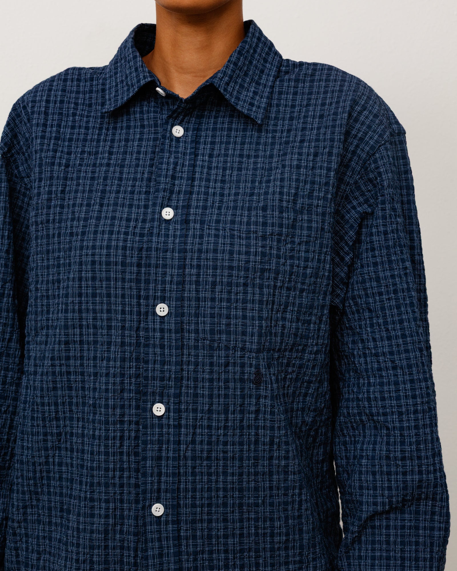 Stussy Standard Crinkle Shirt camicia navy check cotone
