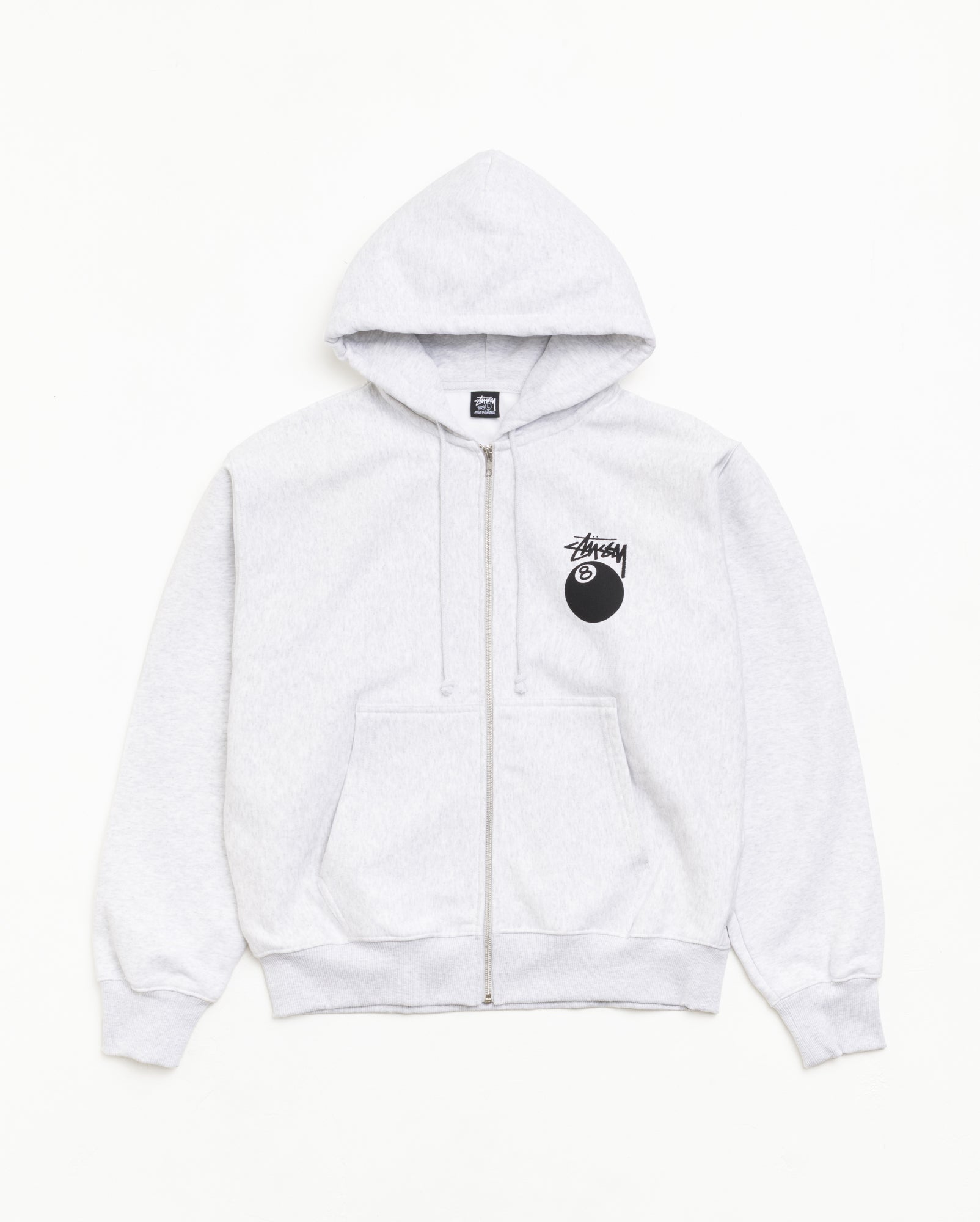 Stussy Zip Sweats 8 Ball Zip Hoodie felpa Ash Heather 430 gsm