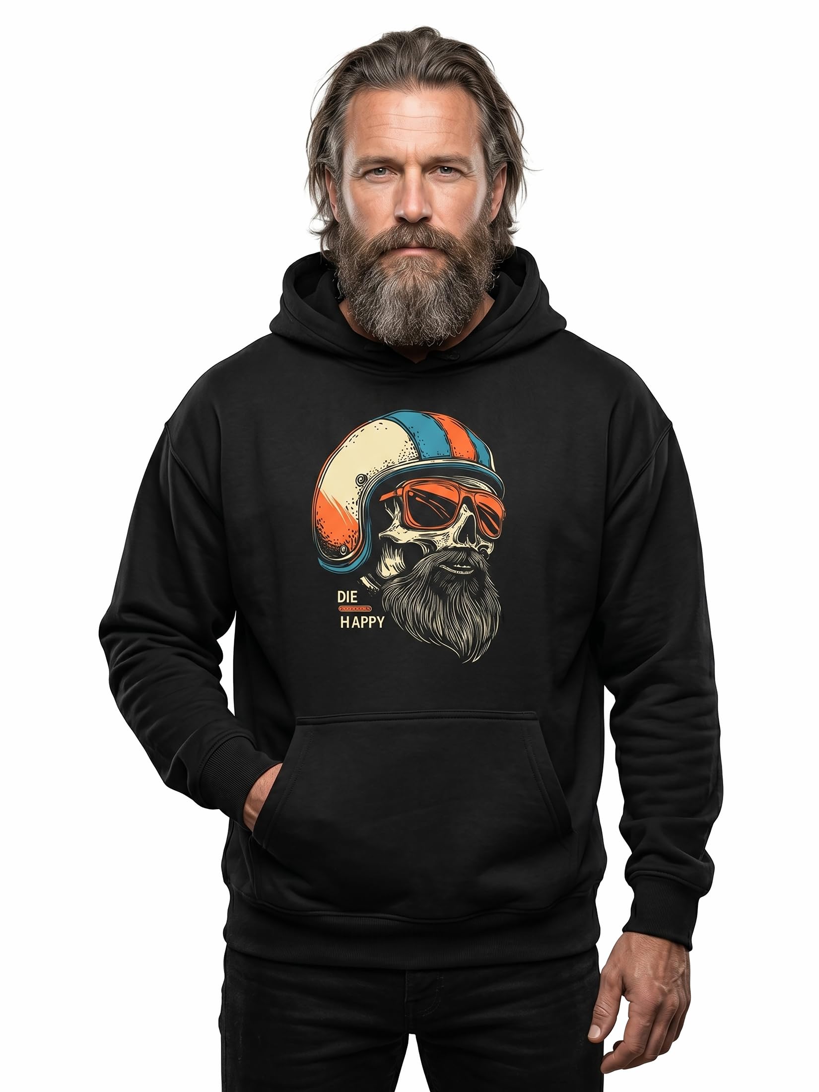 MAKAYA Die Happy Biker felpa con cappuccio uomo XL cotone