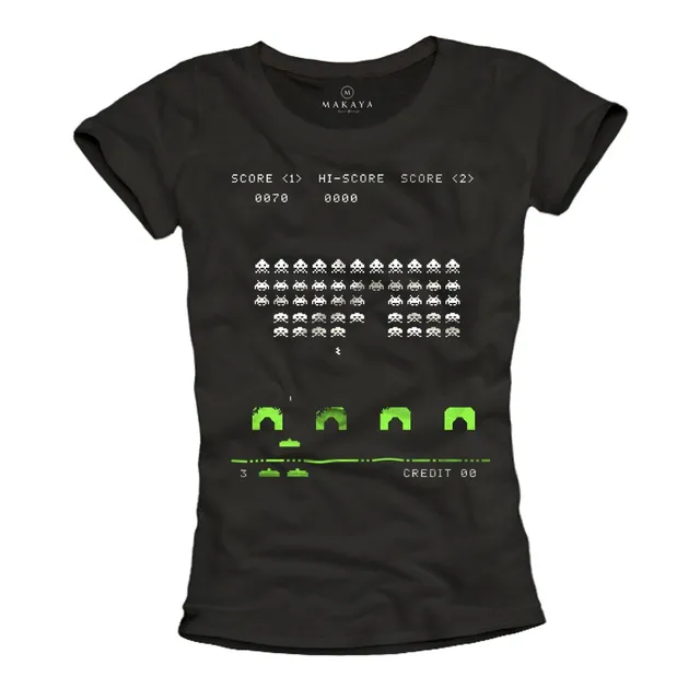 Makaya Space Invaders T-Shirt Donna Cotone Nera M