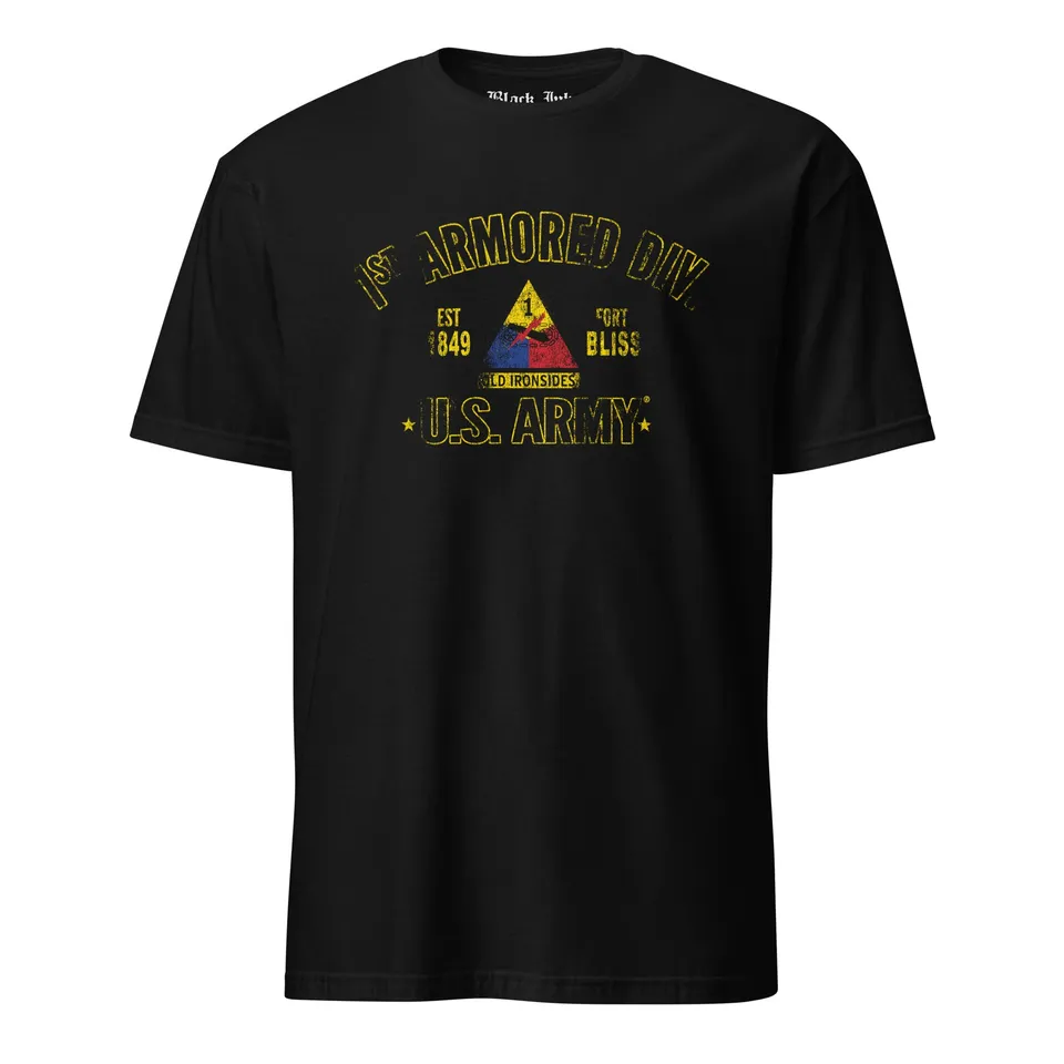 Black Ink U.S. Army 1st Armored Division maglietta uomo nera cotone