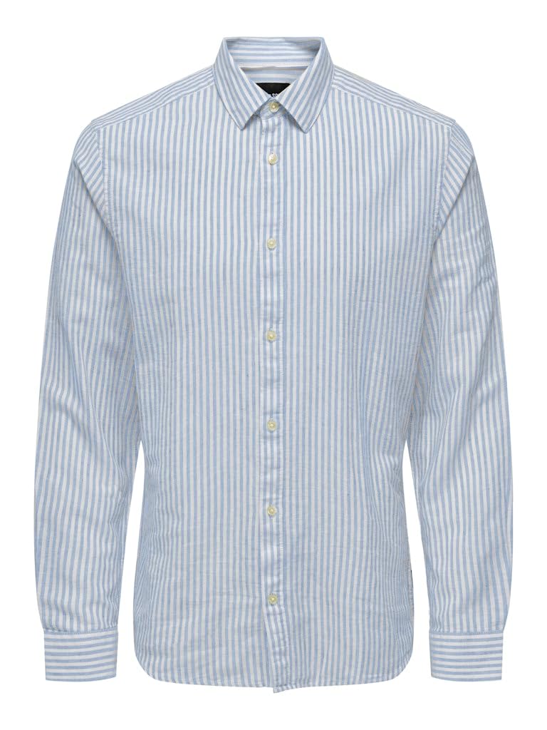 ONLY & SONS Onscaiden Camicia Lino Rigata Uomo S Blu