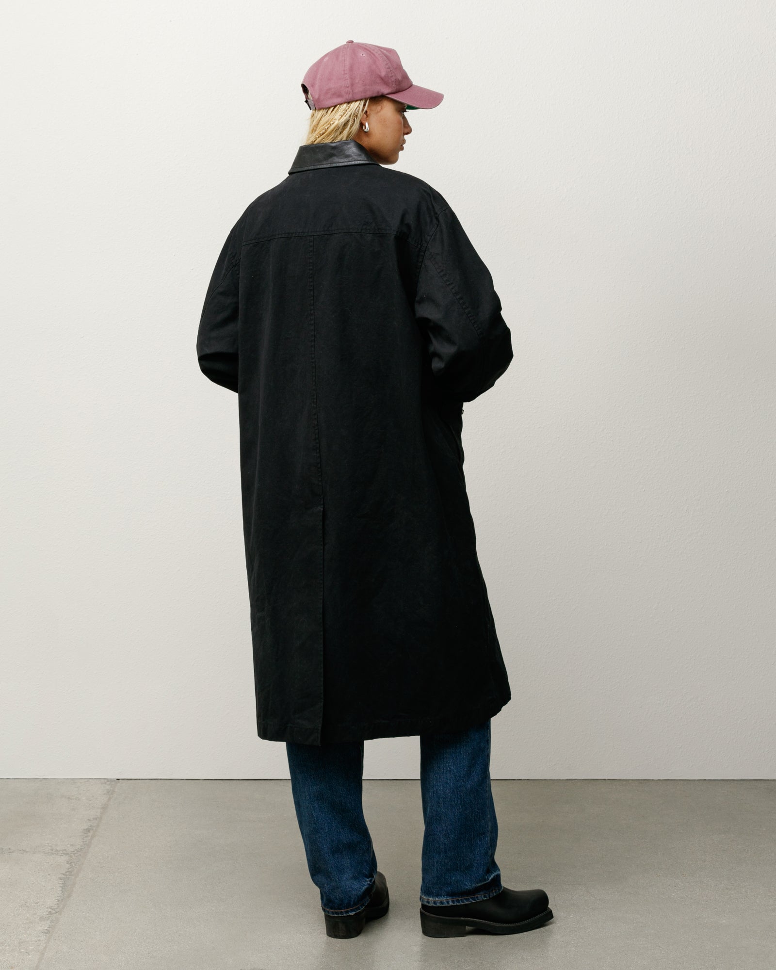 Stussy Duster Coat spolverino nero tela cotone YKK
