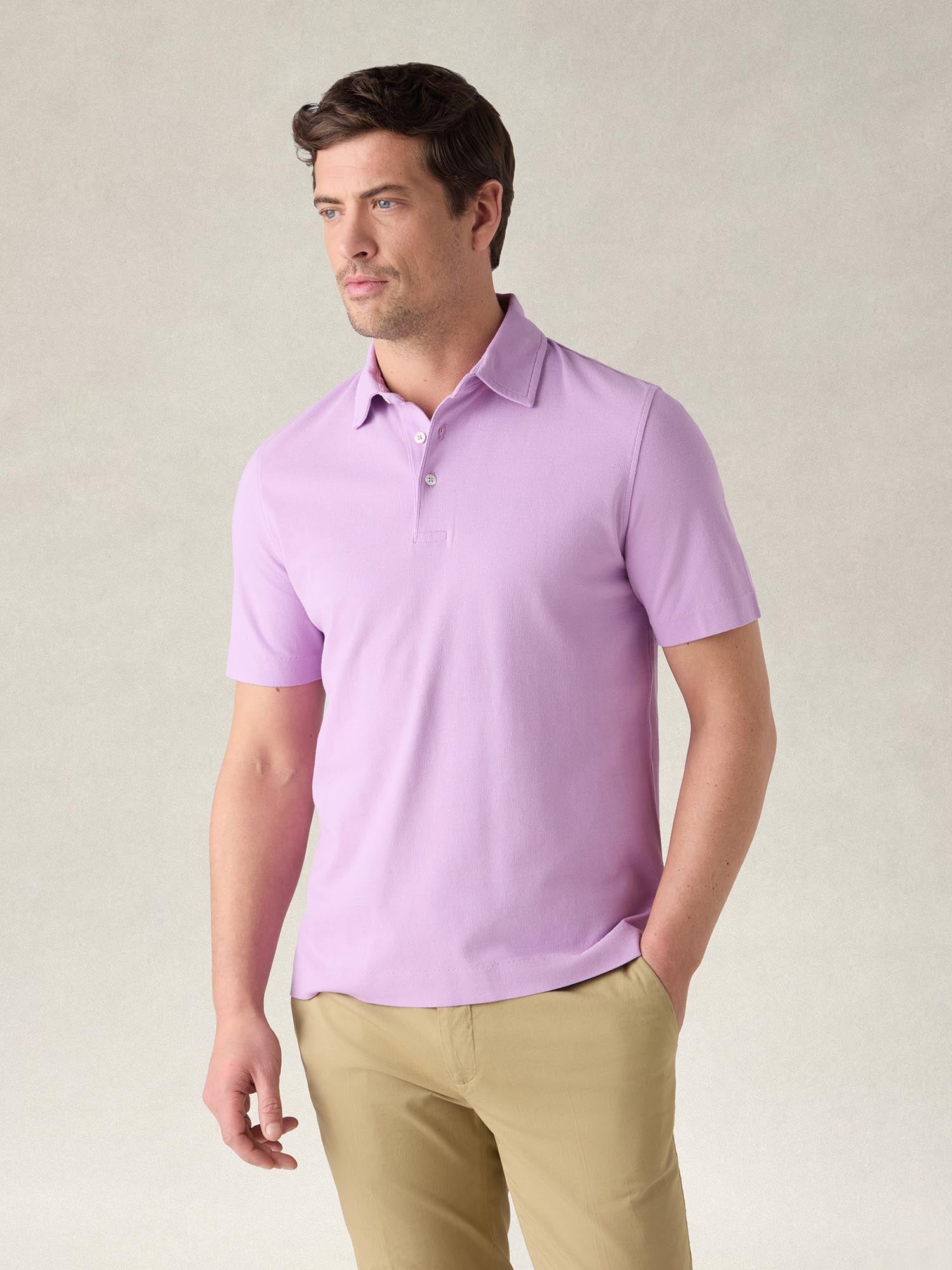 Robert Talbott Walker polo cotone piqué lavanda manica corta
