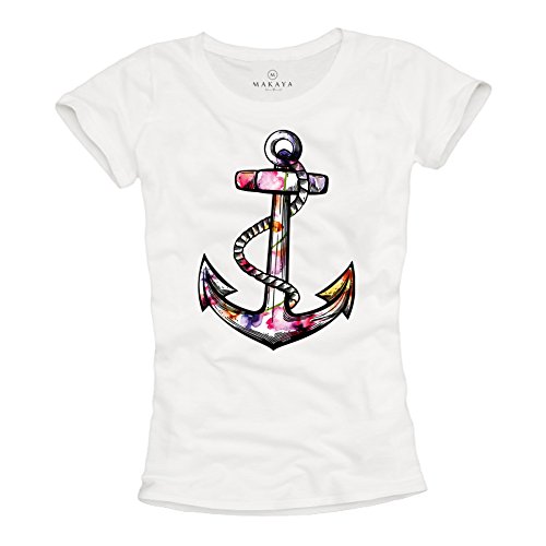 Makaya Ancora T-Shirt Donna S Cotone Stampa Serigrafia