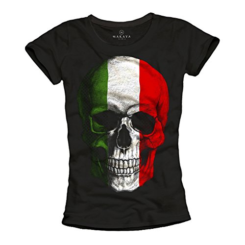 MAKAYA Teschio Skull Italia T-Shirt Donna S Cotone