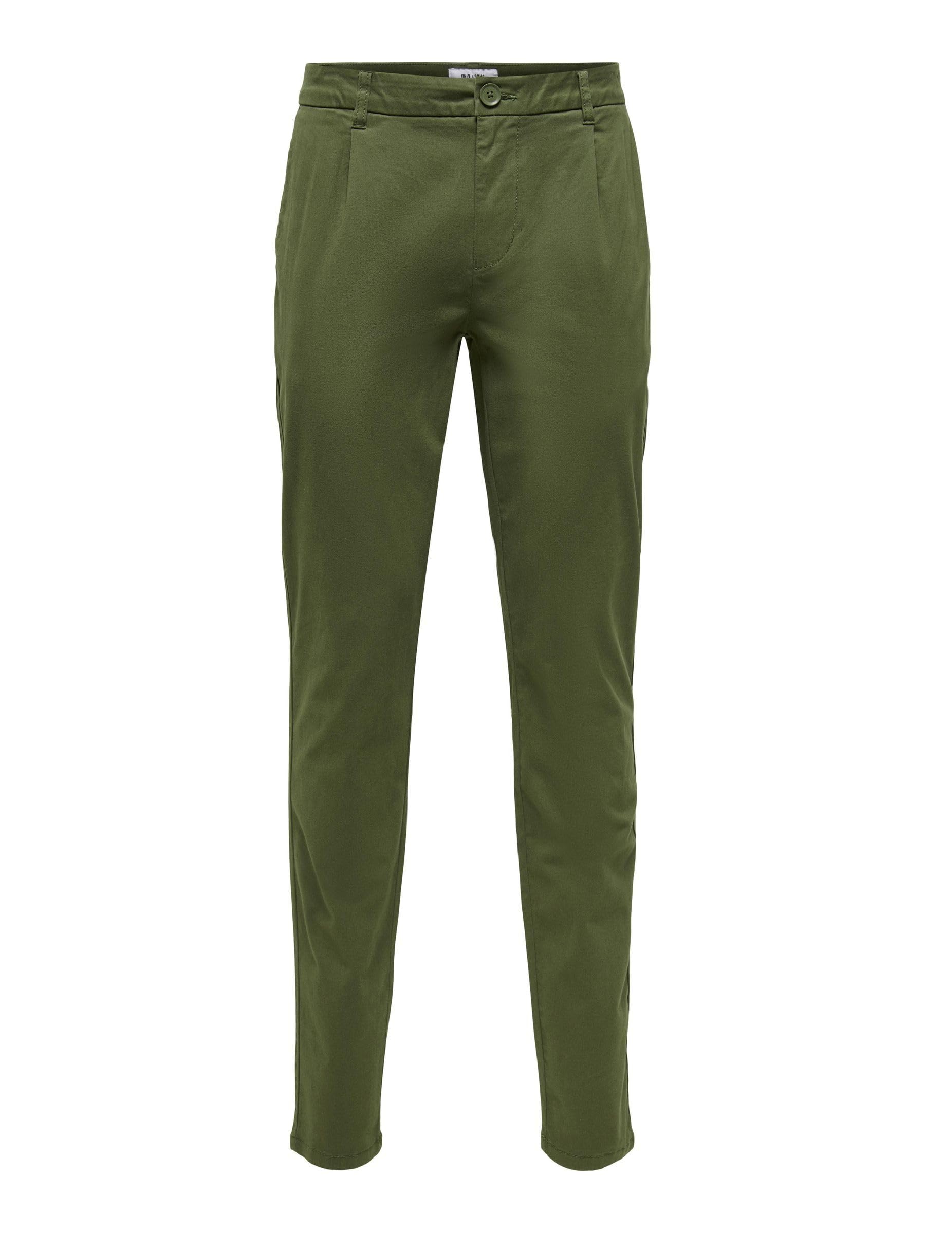 ONLY & SONS Pantaloni Chino Uomo Olive Night 33W x 32L elasticizzati