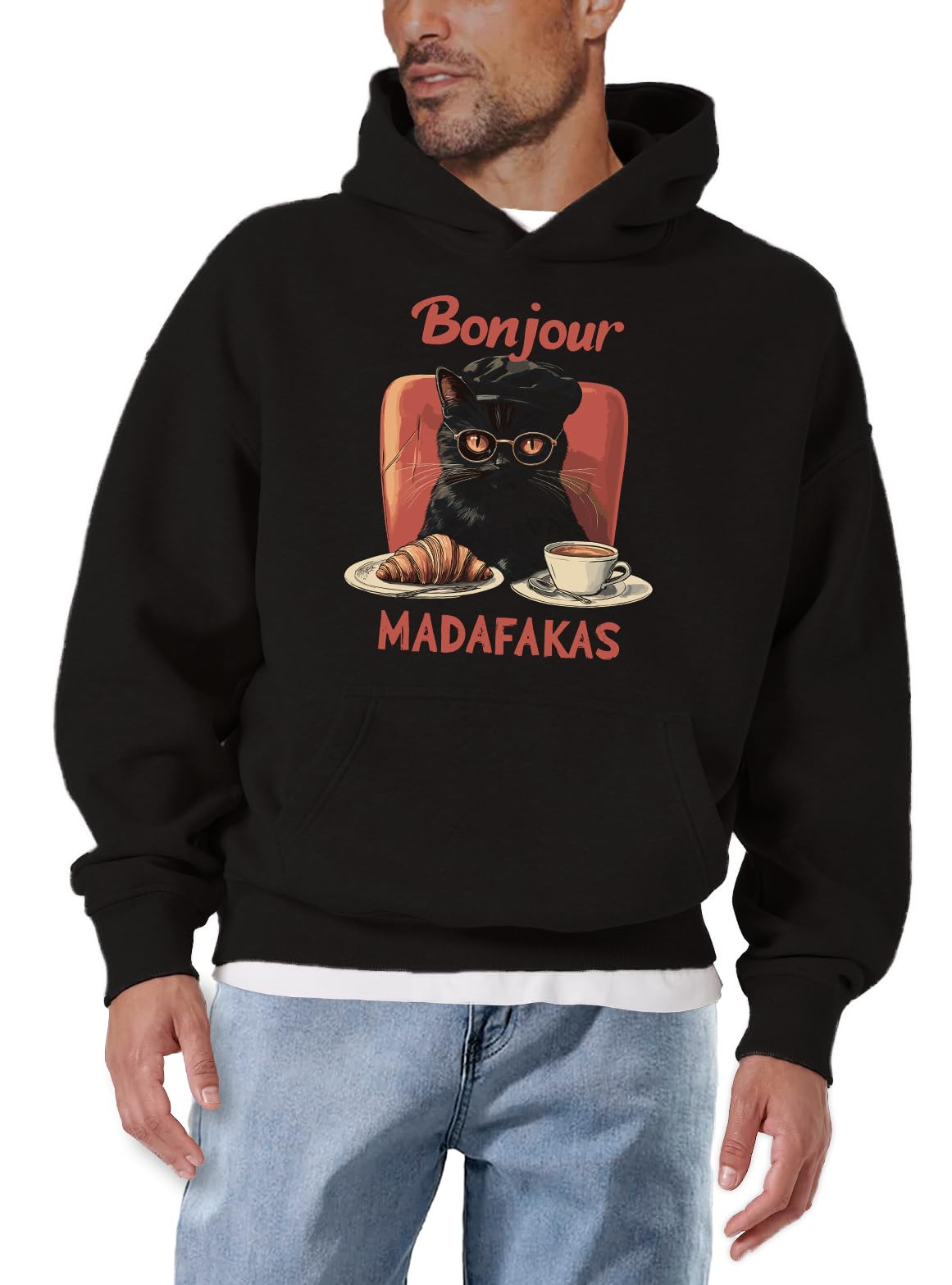 MAKAYA Gatto Bonjour Felpa Uomo Cotone Taglia XL