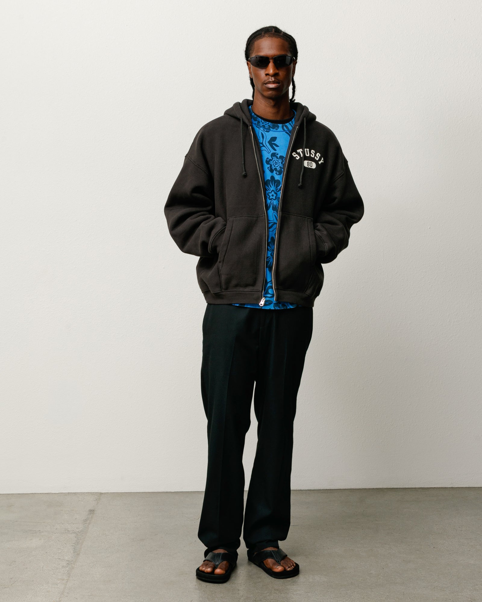 Stussy Varsity Zip Hoodie felpa nera 535 gsm