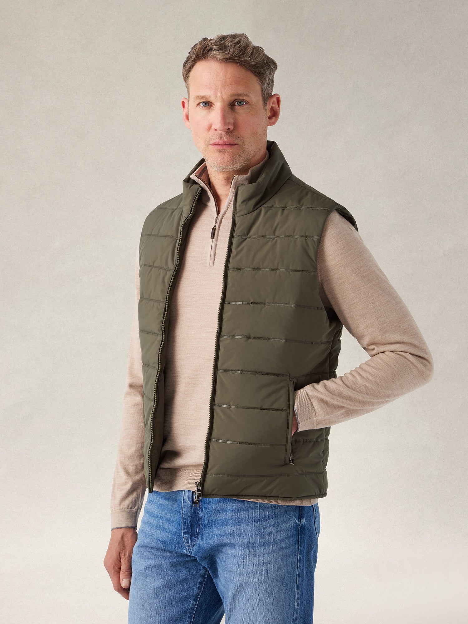 Robert Talbott Driver Gilet Trapuntato Verde Sage Green