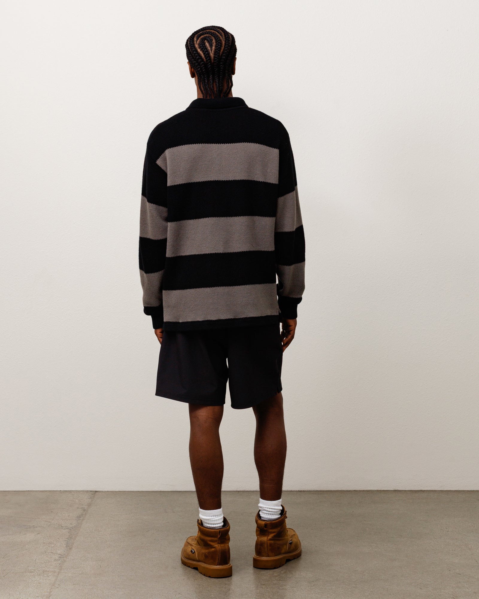 Stussy Pique Knit Stripe Rugby maglione Black cotone