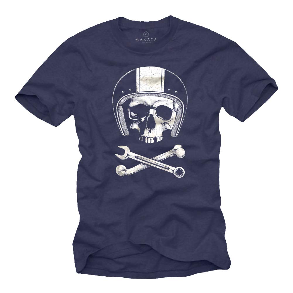 MAKAYA T-Shirt Uomo Casco Teschio Maglietta XXL 100% Cotone