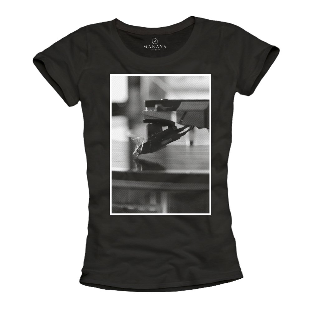 MAKAYA T-Shirt Donna Maglietta Cotone DJ Giradischi Taglia L