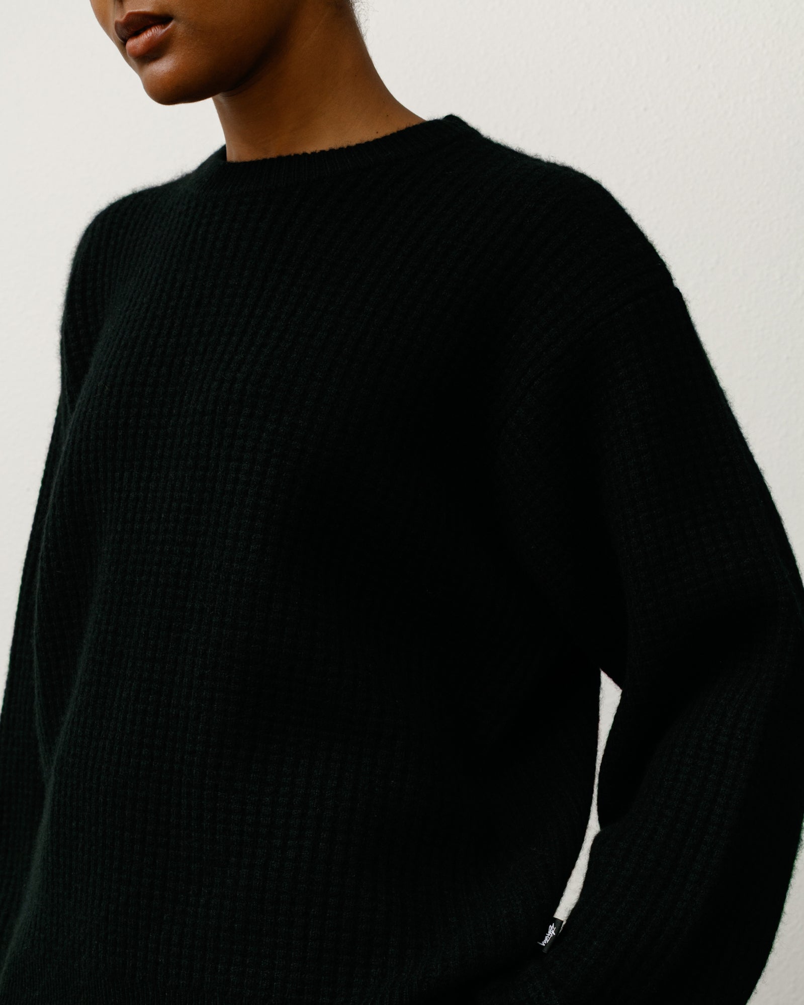 Stussy Waffle Cashmere Sweater maglione nero cachemire