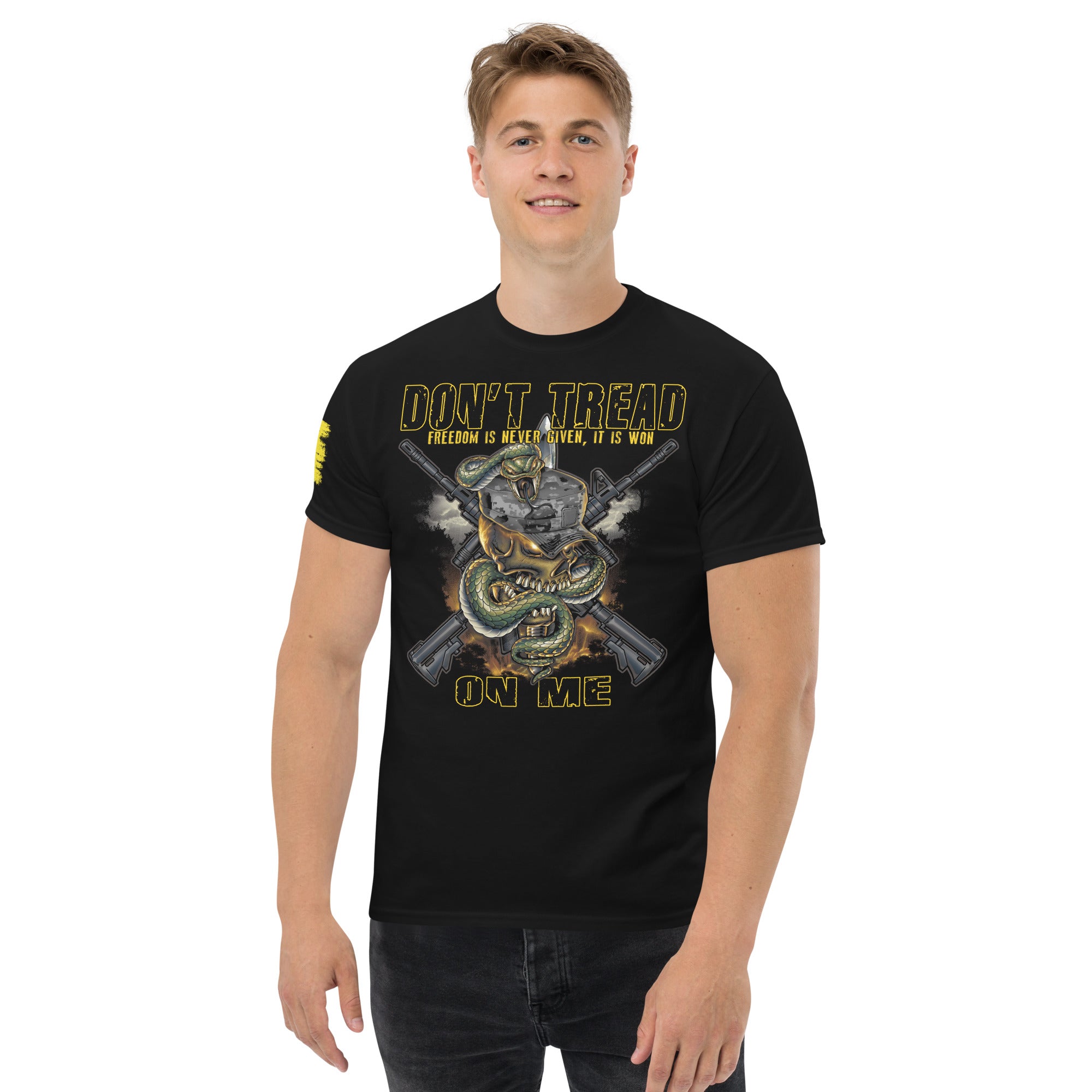 Don't Tread On Me maglietta cotone nera teschio uomo