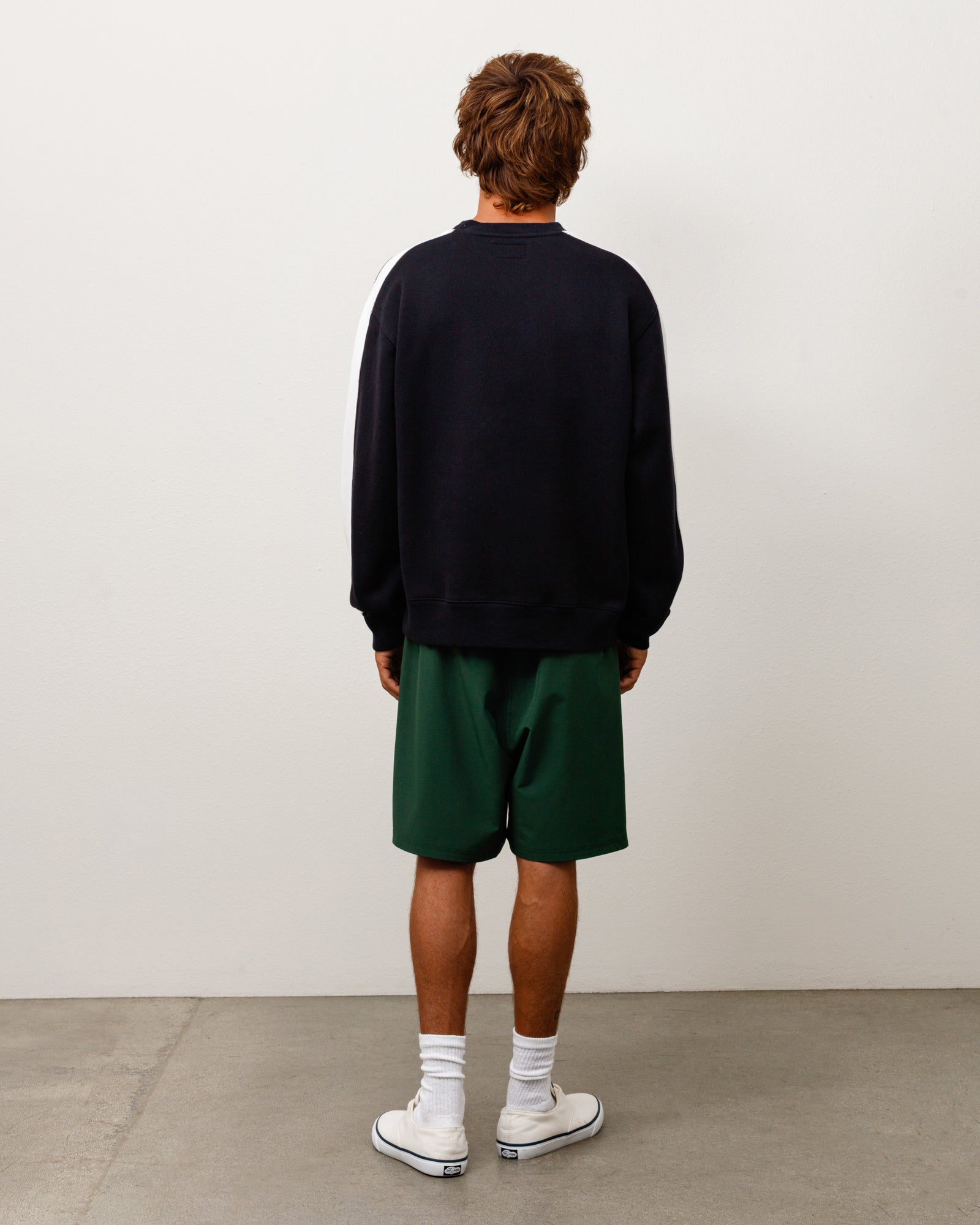 Stussy Paneled Stripe Crew felpa nero cotone