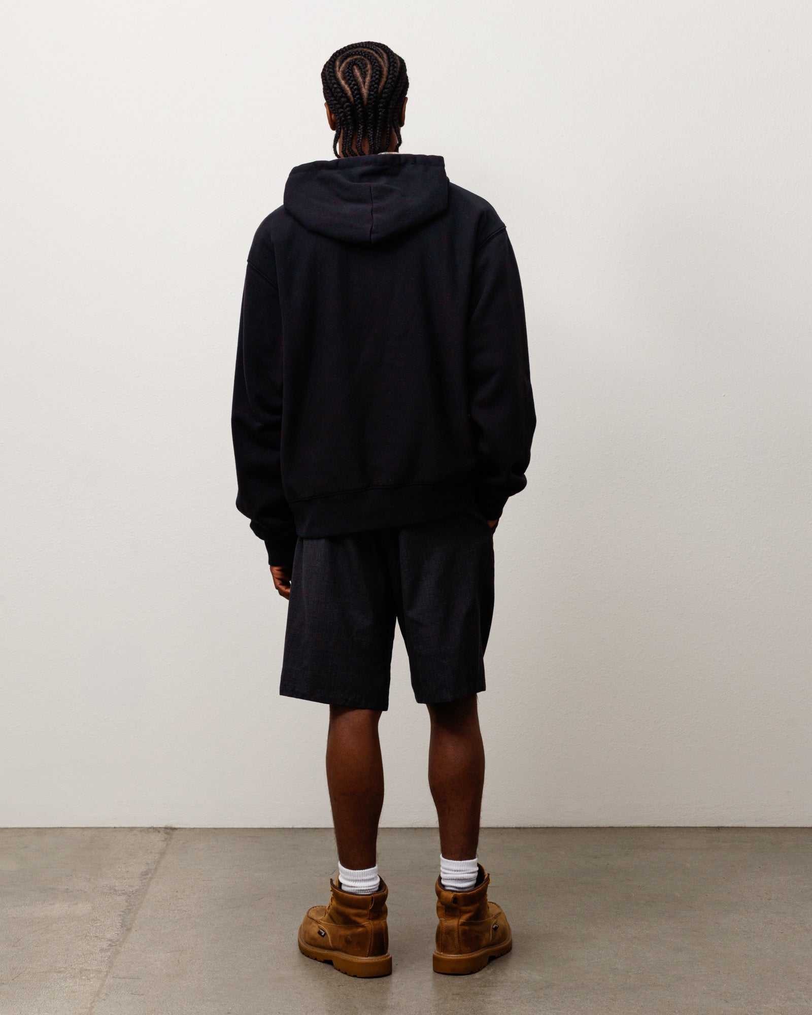 Stussy Zip Sweats felpa zip nera cappuccio fodera a quadri