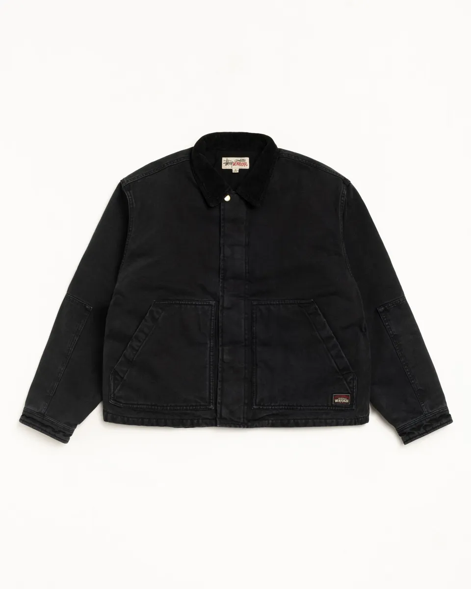 Stussy Workgear Jacket giacca nera canvas cotone boxy