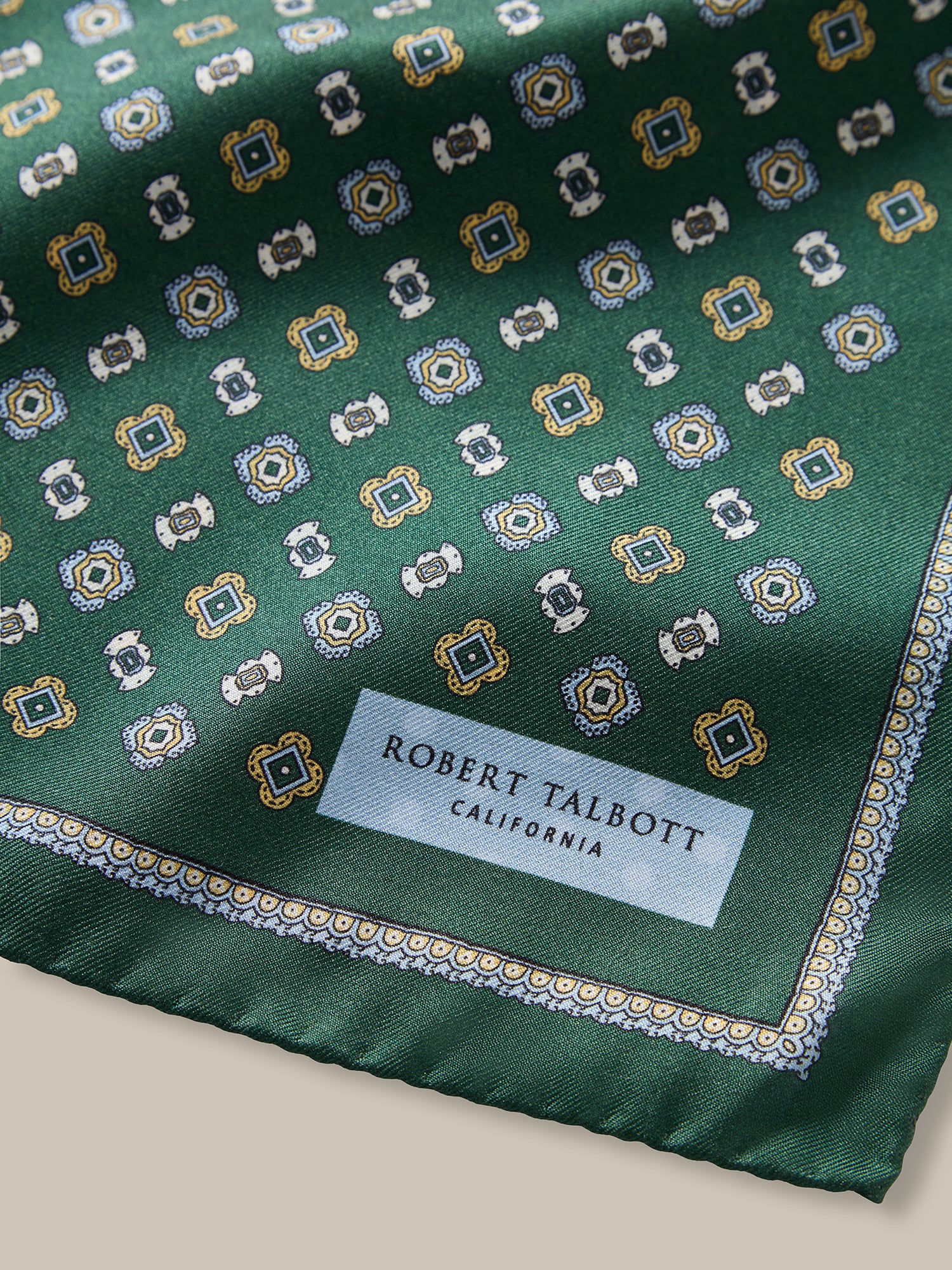Robert Talbott Collins Medallion fazzoletto taschino seta verde multi