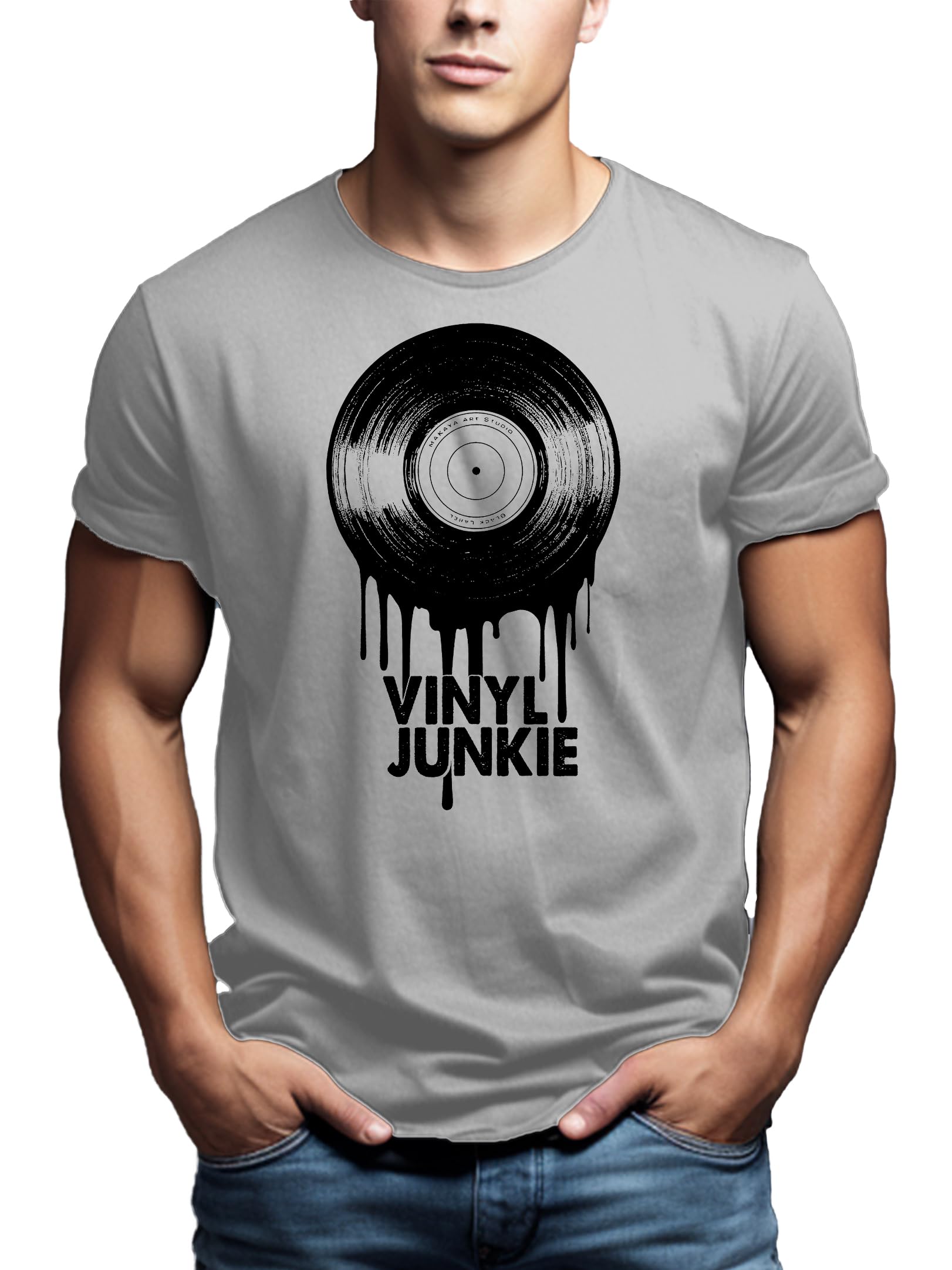 MAKAYA T-Shirt Uomo Vinyl Junkie Maglietta XXL 100% Cotone