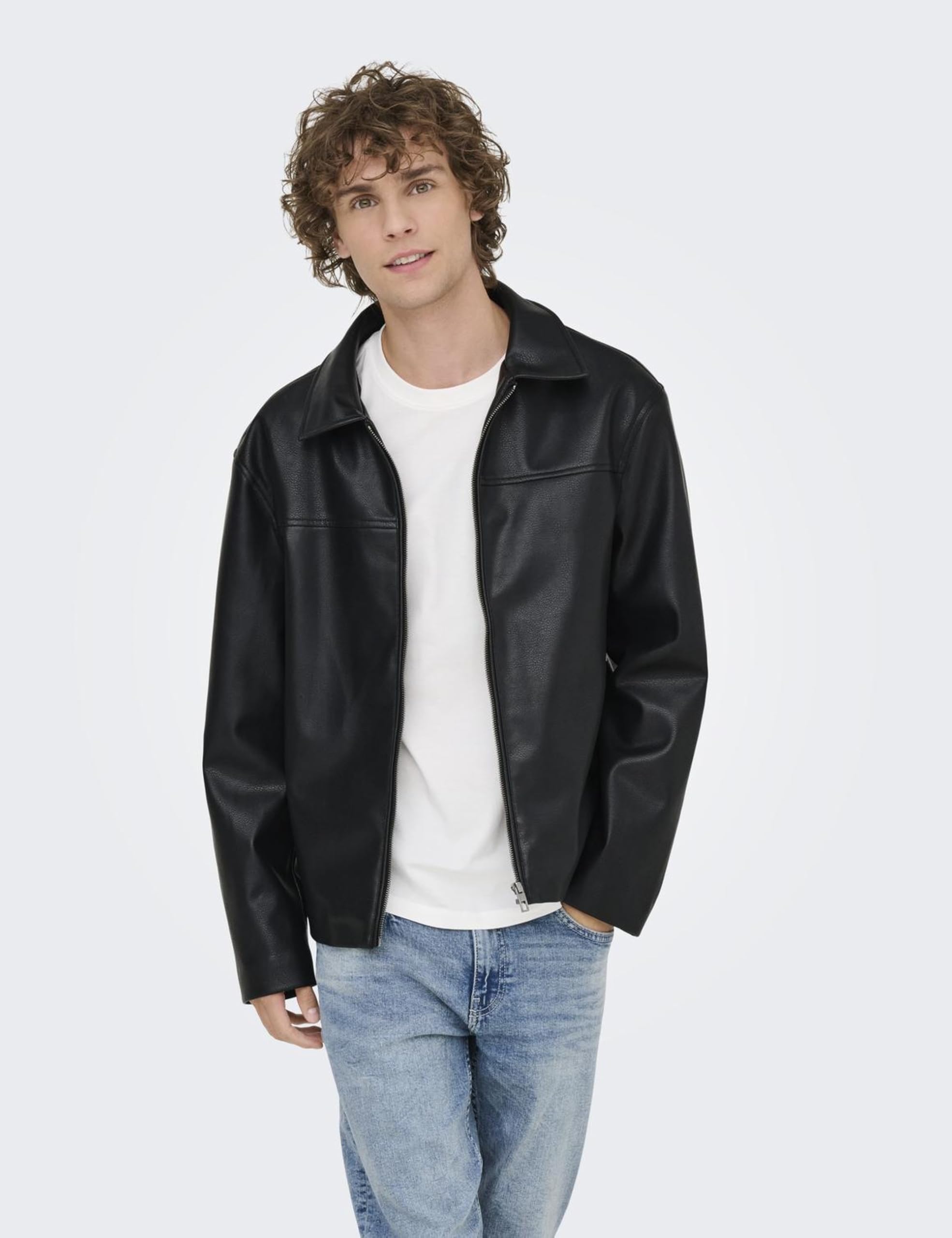 Only & Sons Onsjack PU Giacca uomo similpelle zip nera