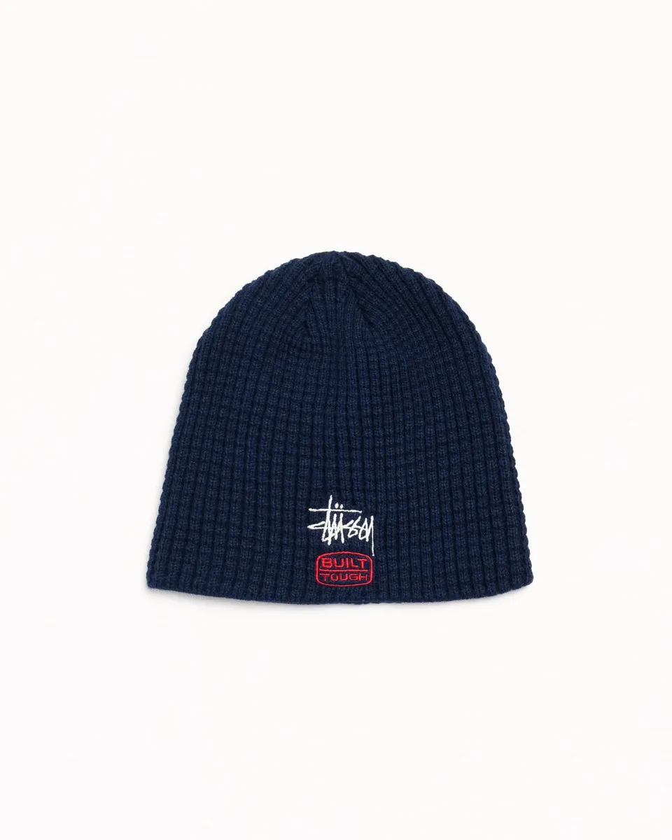 Stussy Waffle Built Tough Skullcap berretto navy acrilico