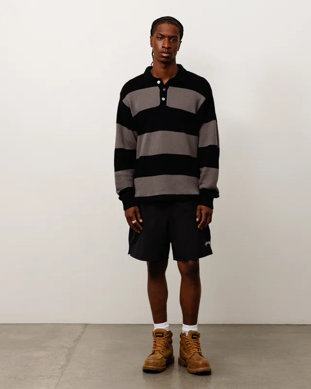 Stussy Pique Knit Stripe Rugby maglione Black cotone