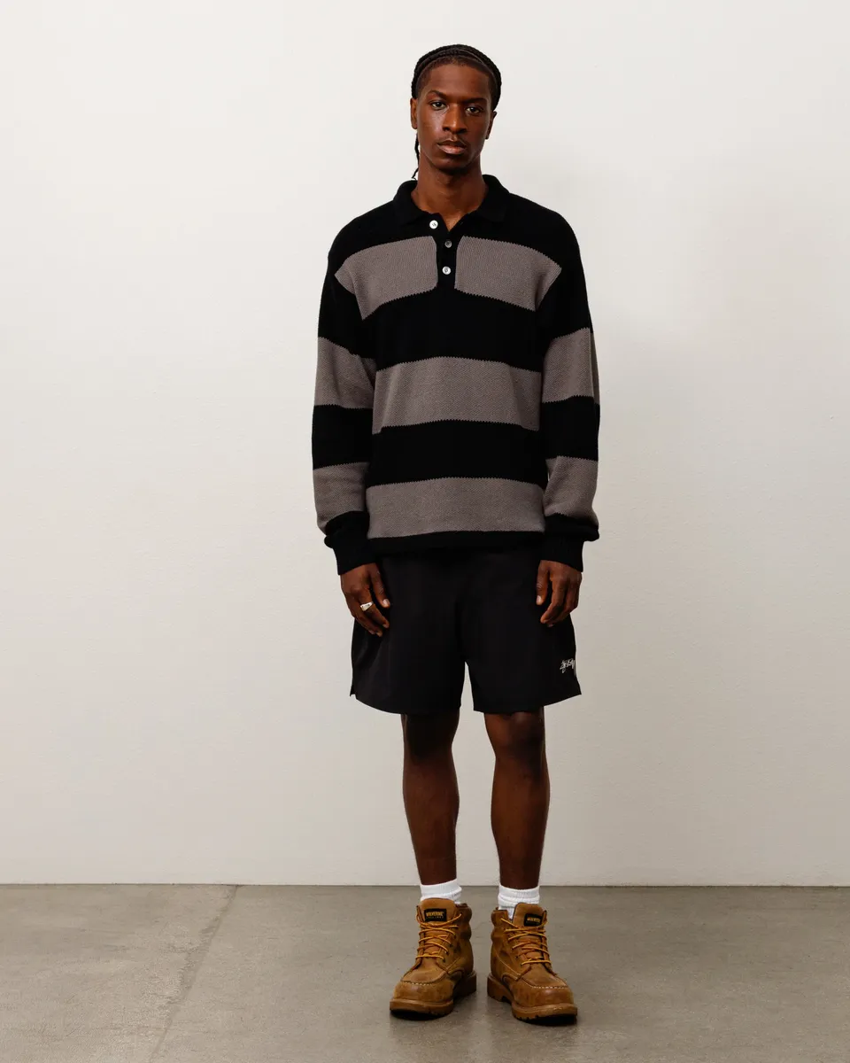 Stussy Pique Knit Stripe Rugby maglione Black cotone