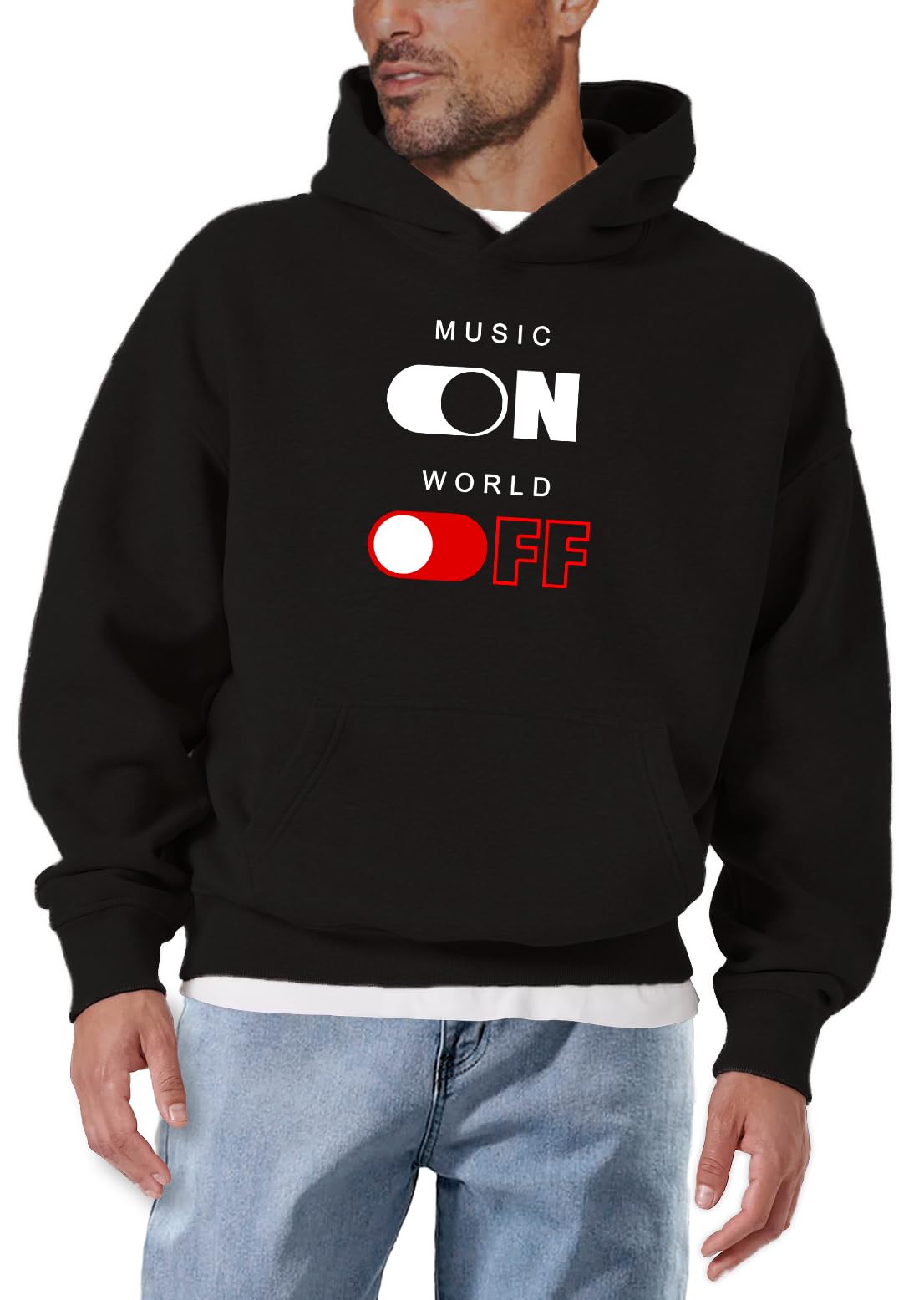 MAKAYA Music On World Off felpa cappuccio L streetwear DJ