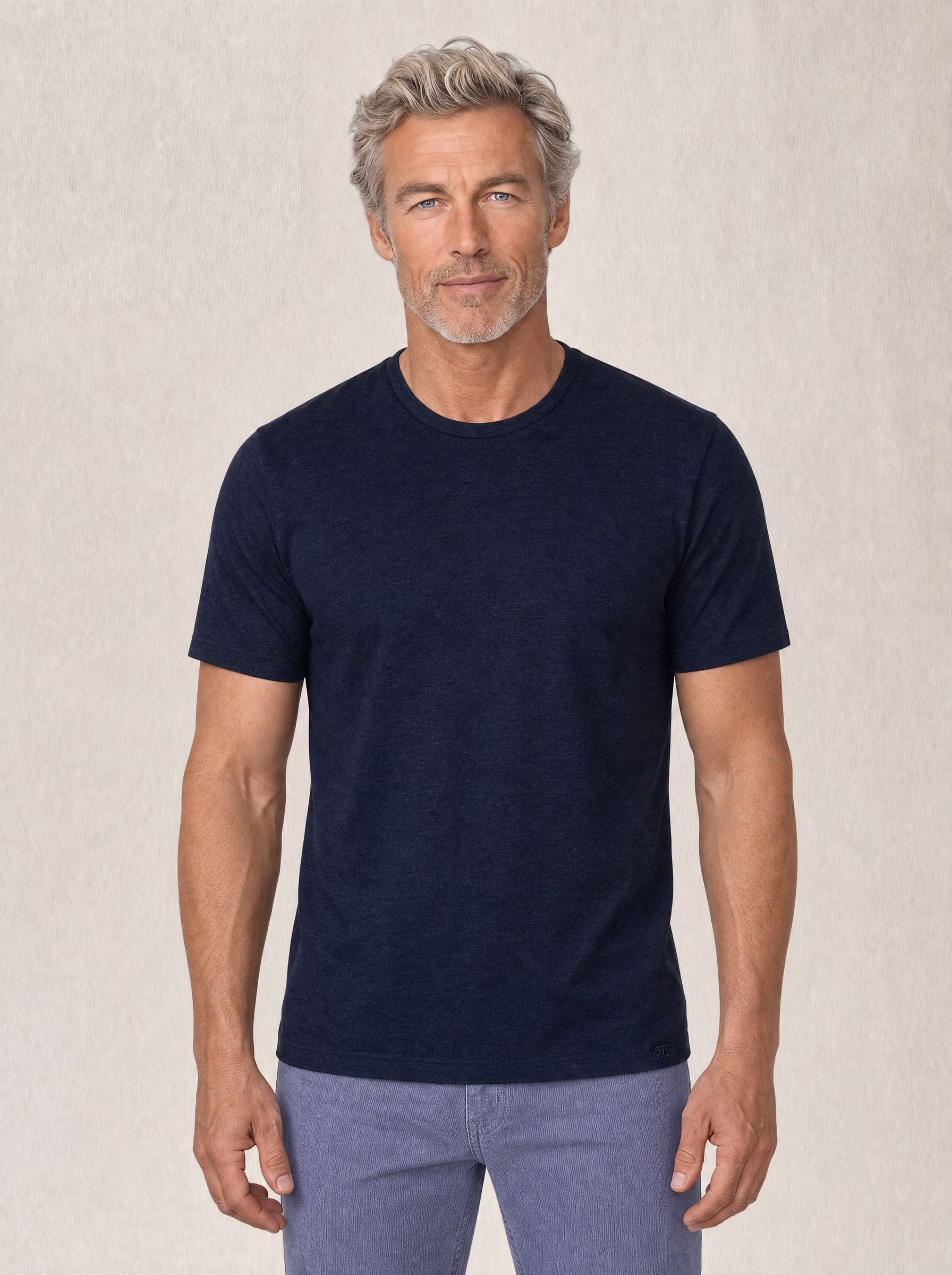 Robert Talbott Davis T-Shirt Uomo Blu Navy Lino 100%
