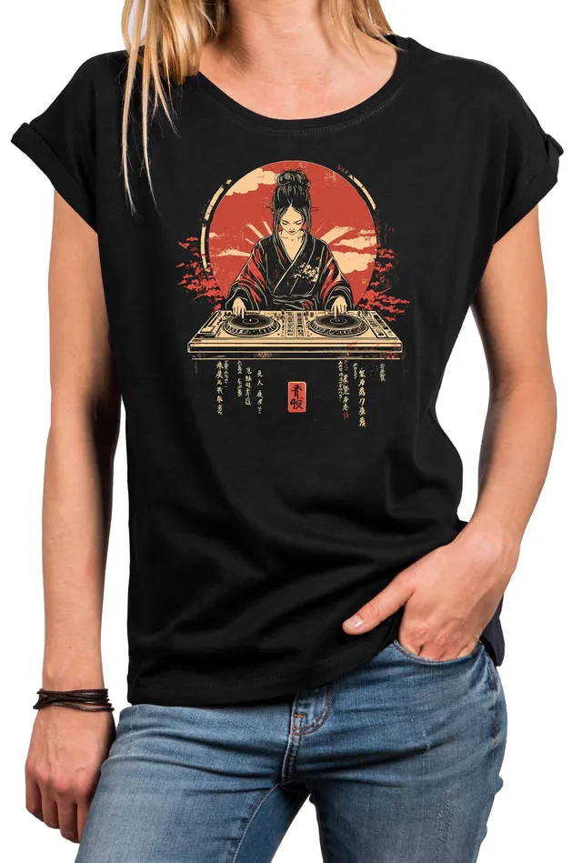 MAKAYA DJ Techno maglietta donna cotone maniche corte nero