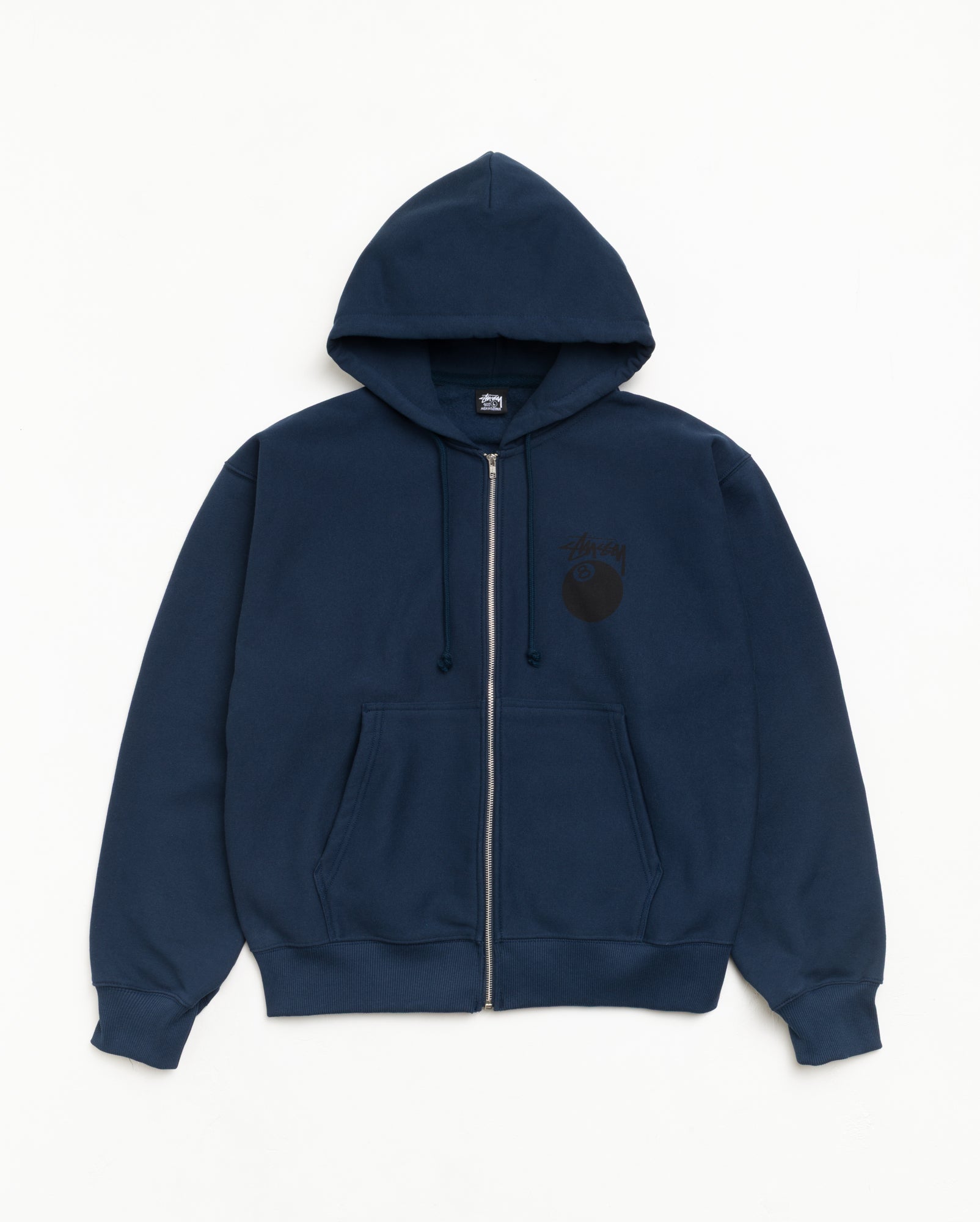 Stussy Zip Sweats Felpa Zip Navy 8 Ball con Cappuccio