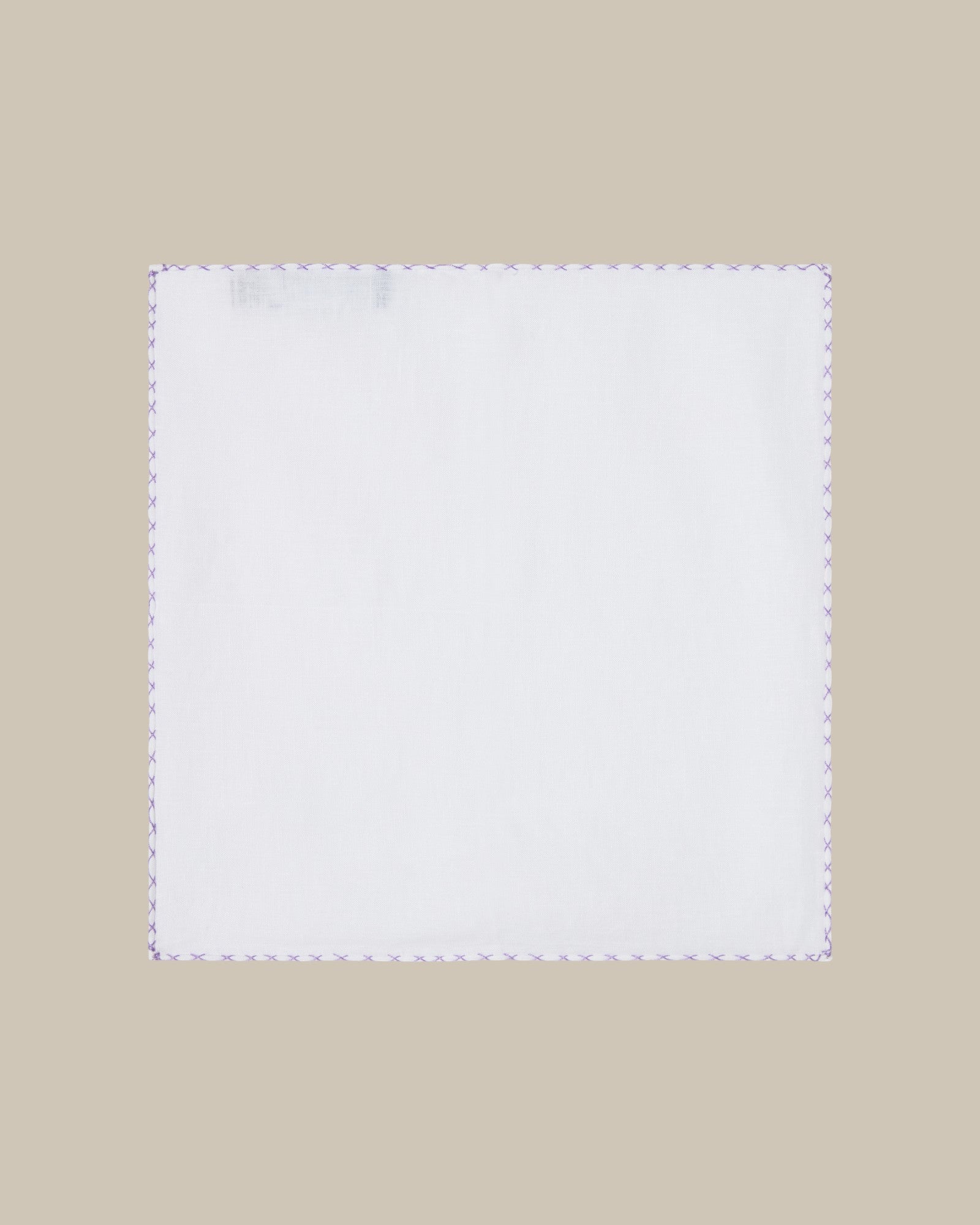 Robert Talbott Carlton Linen Cross Stitch Border pochette lino bianco lavanda