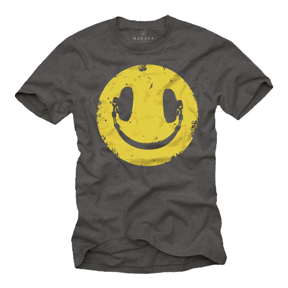 Makaya T-Shirt Uomo Musica House Cuffie Smile Cotone Verde