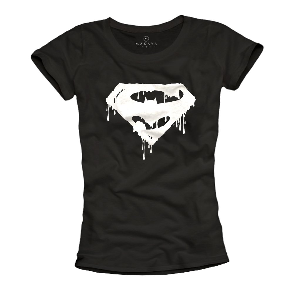 Makaya Superbat T-Shirt Donna Nera Cotone Supereroi