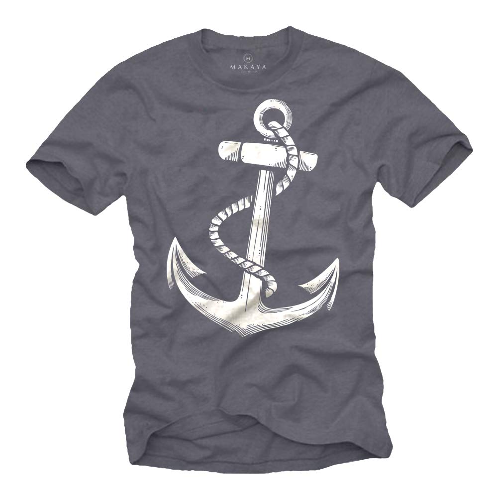 MAKAYA Anchor Barca Vela T-Shirt Uomo Cotone 185 g