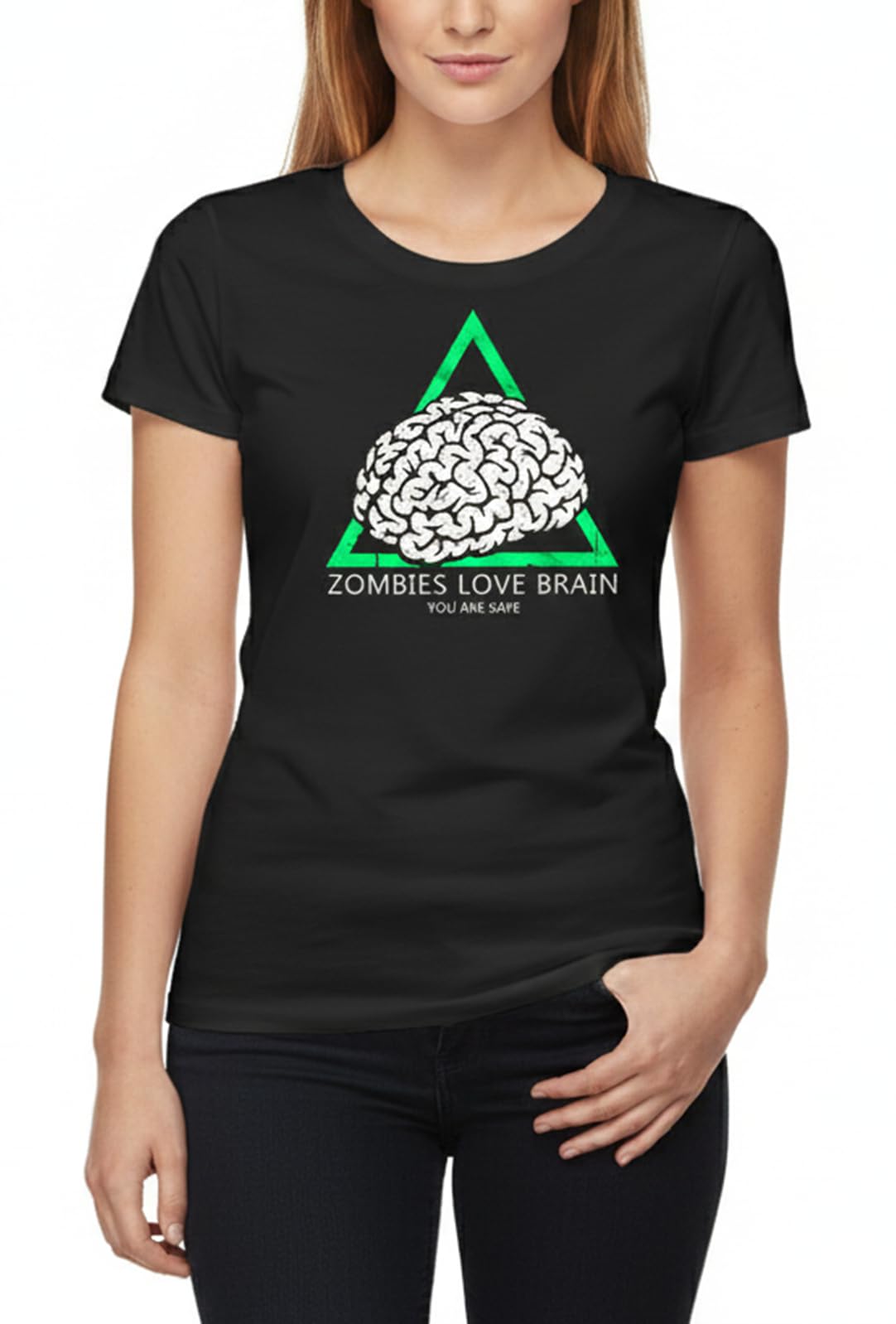 MAKAYA Zombies Love Brain T-shirt donna nera taglia L cotone