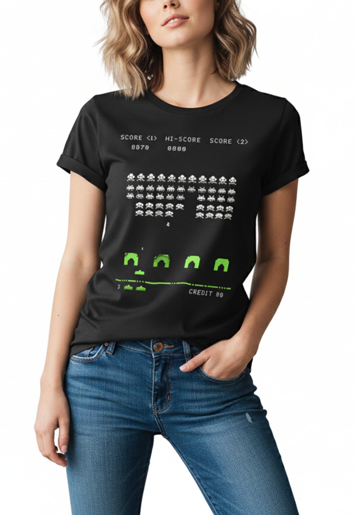 Makaya Space Invaders T-Shirt Donna Cotone Nera M