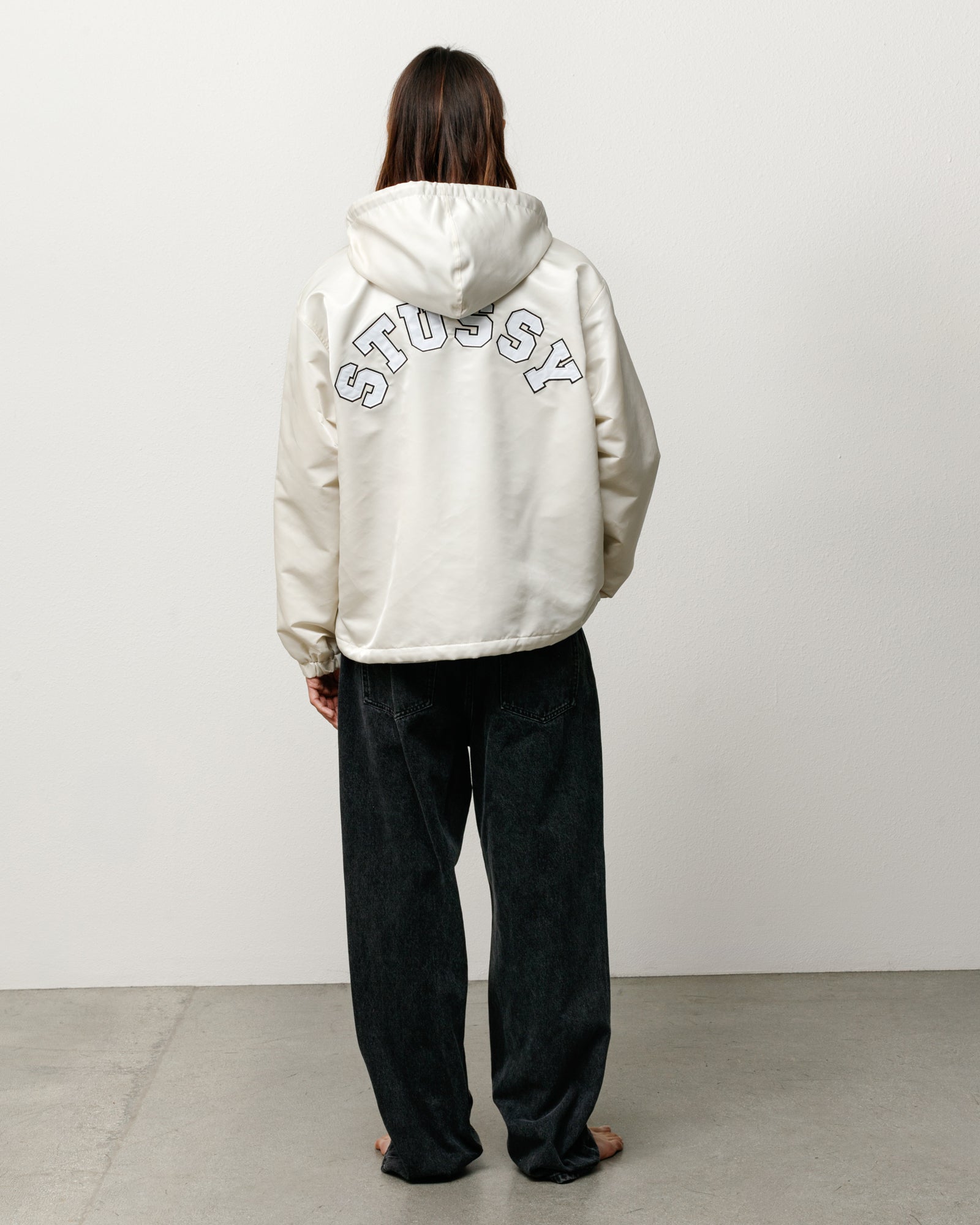 Stussy Hooded Coaches Jacket giacca bone nylon satinato