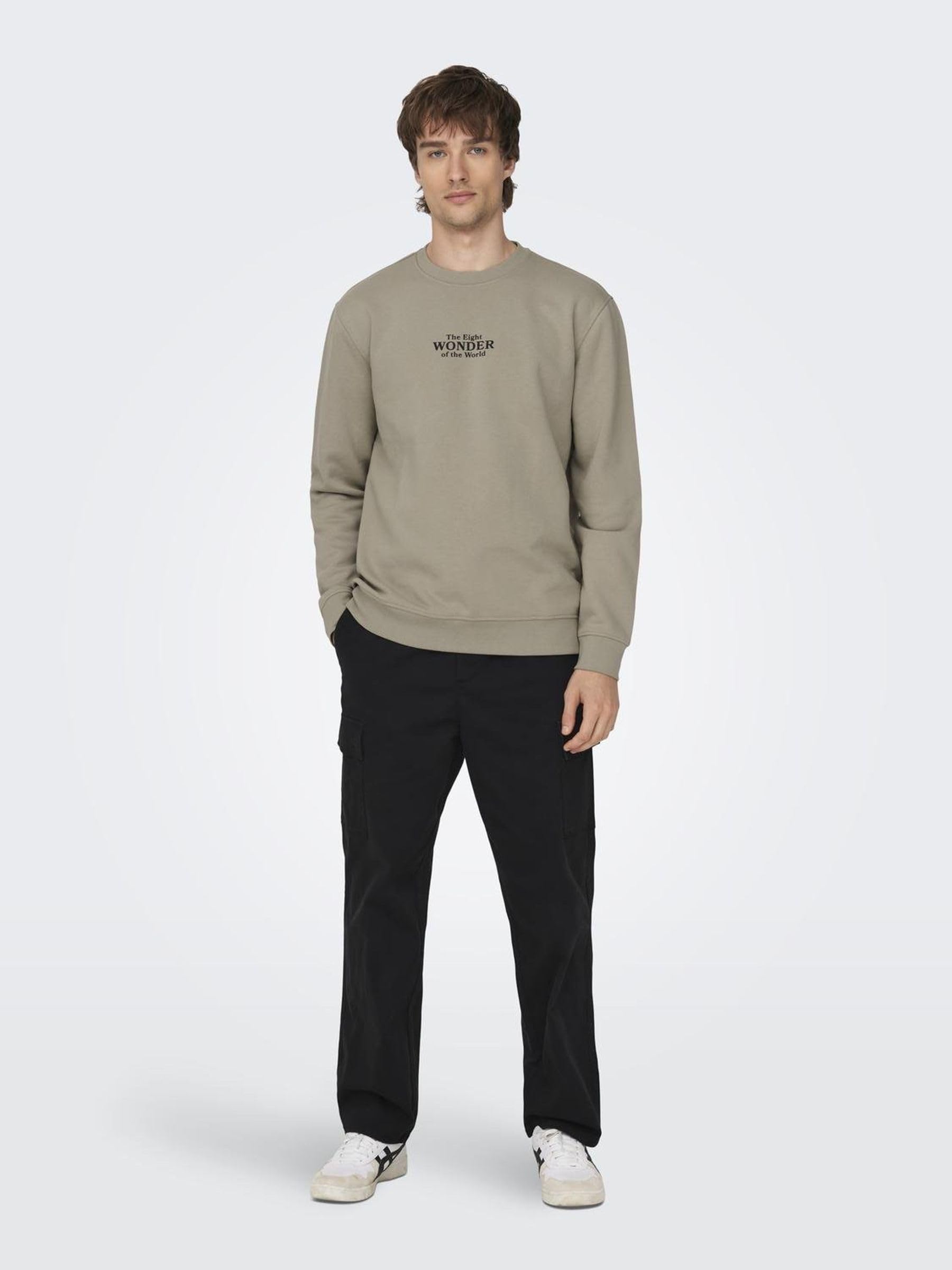 ONLY & SONS Onscelebrity felpa uomo khaki girocollo