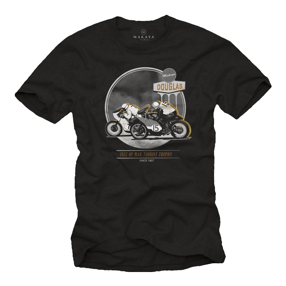 Makaya Cafe Racer T-Shirt Uomo Cotone Blu Taglia S