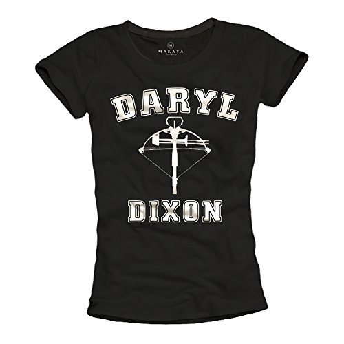 MAKAYA Daryl Dixon T-Shirt Donna Nera L Cotone