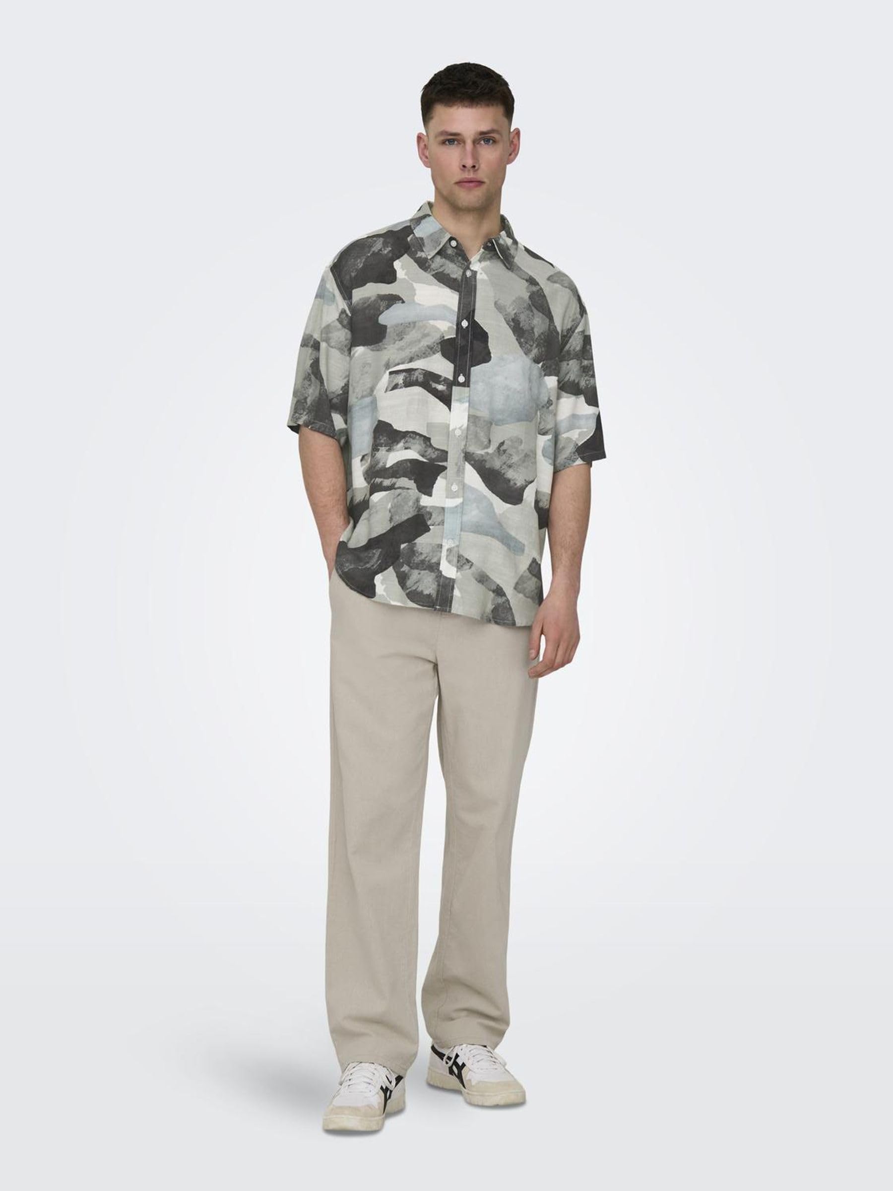 ONLY & SONS Onsbud Life Camicia uomo L manica corta lino